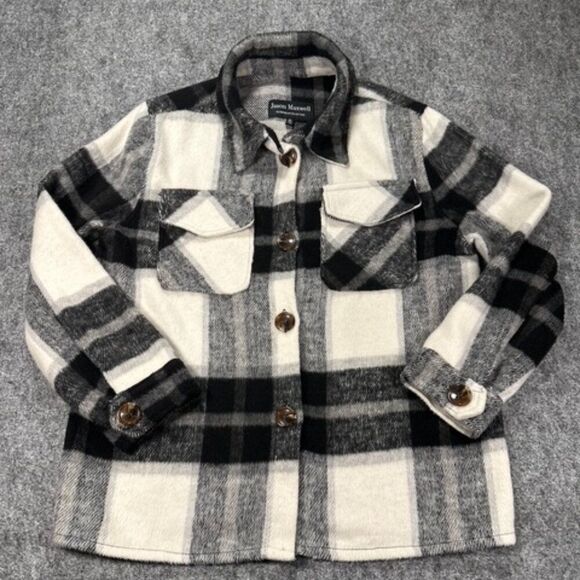 Jason Maxwell Womens Black White Plaid Chore Shacket Medium Shirt Jacket Fall - Picture 3 of 14